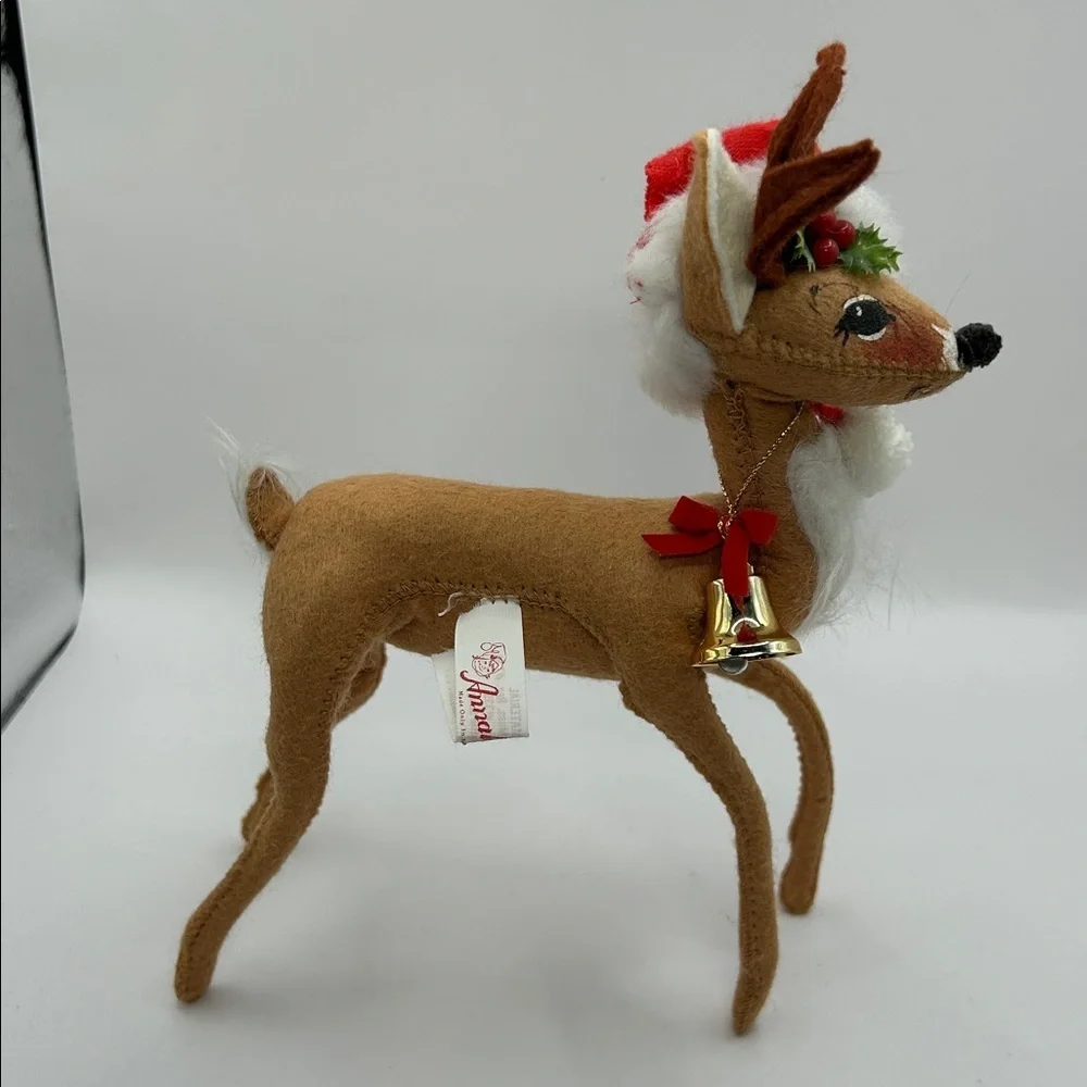 Annalee Reindeer Plush with Santa Hat and bell